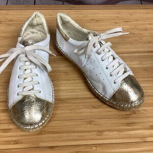 Andrew Stevens Leather White Gold Sneaker Espadrilles Shoes 40